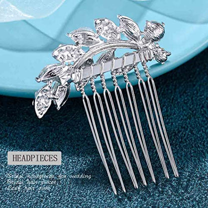 Foyte Crystal Bride Wedding Hair Comb Leaf Bridal Headpieces Rhinestone Hair Pieces Bridesmaid Side Combs Hair Accessories for Women (silver leaf) - color: silver leaf