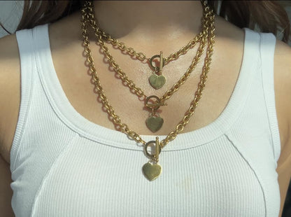 WangGao Elegent Love Stainless Steel Link Chain Blank Heart Charms Necklace for Women Toggle Clasp Closure - color: Gold, size: 23.5inches