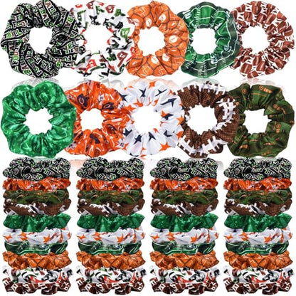 80 Pcs Football Silk Hair Scrunchies Sports Stain Hair Ties Rugby Elastic Ponytail Bands Football Party Accessories Silk Ponytail Holders Soccer Scrunchy for Women Girl Rugby Party Team Gifts - style: Football