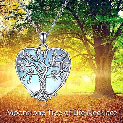 YAFEINI 925 Sterling Silver Moonstone Necklace Filigree Teardrop Pendant Necklace Jewelry for Women Girls - color: L-Heart Tree of Life Moonstone Necklace
