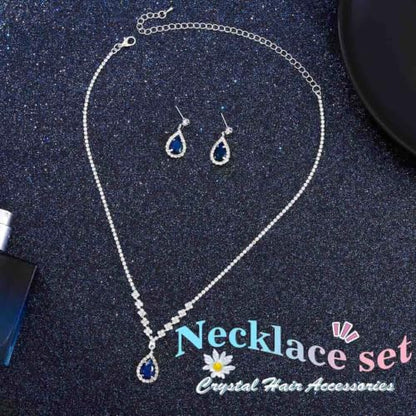 JAKAWIN Silver Rhinestone Jewelry Set Wedding Necklace Earrings for Women - color: H Dark Blue