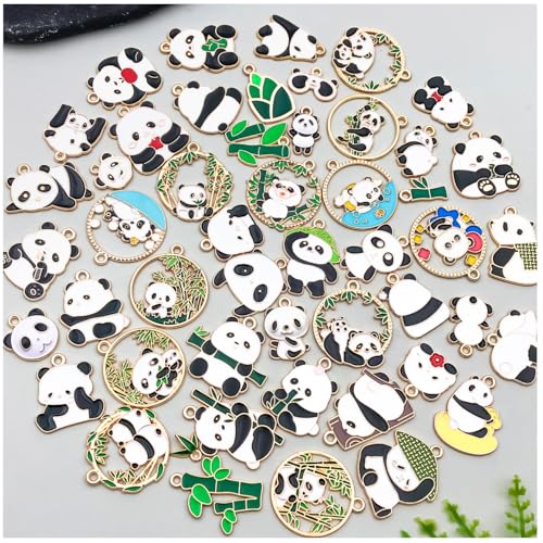 50pcs Enamel Charms for Jewelry Making Wholesale Assorted Mixed Bulk Metal Earring Findings for DIY Necklace Bracelet Keychain and Crafting - style: Panda Charms