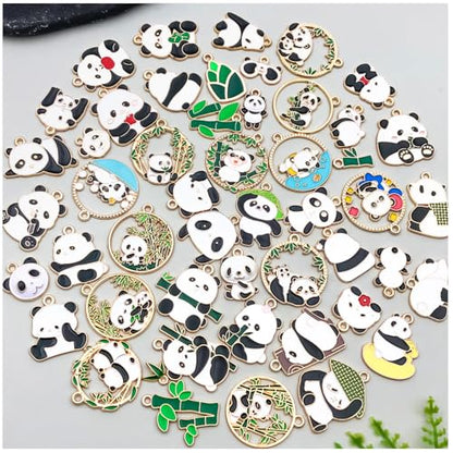 50pcs Enamel Charms for Jewelry Making Wholesale Assorted Mixed Bulk Metal Earring Findings for DIY Necklace Bracelet Keychain and Crafting - style: Panda Charms