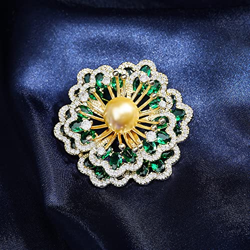 Brooches for Women, Shiny Cubic Zirconia Brooch Pins for Women Fashion Brooch Pin Broach Jewelry Gift - color: Green Peony Flower