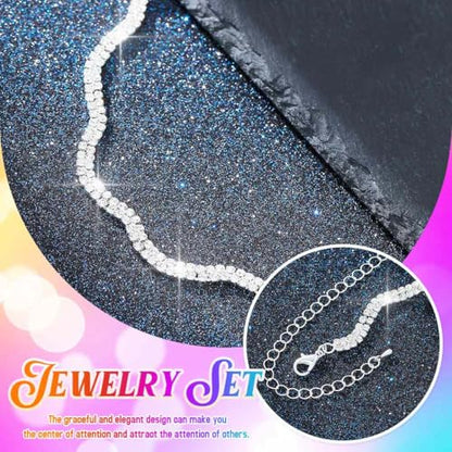 Aukmla Rhinestones Bridal Wedding Jewelry Set Choker Necklaces Earrings Bracelet Sets Prom Jewelry for Women and Brides - color: Silver