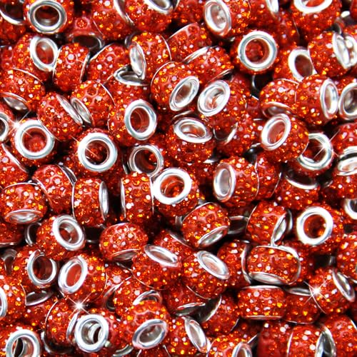 100Pcs Rhinestone Large Hole Beads Spacer Beads Orange European Craft Big Beads Large Hole Rhinestones Lampwork Murano Bead Fairy Wand Garden Beads for DIY Bracelet Necklace Jewelry Making Supplies - color: Orange, size: 100pcs
