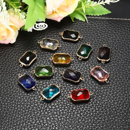 PATIKIL Birthstone Connector Link, Diamond Clear Charm Links, Glass Jewelry Findings Crystal Bead Link for Drop Dangle Pendants Necklace Bracelet Earring - color: Purple