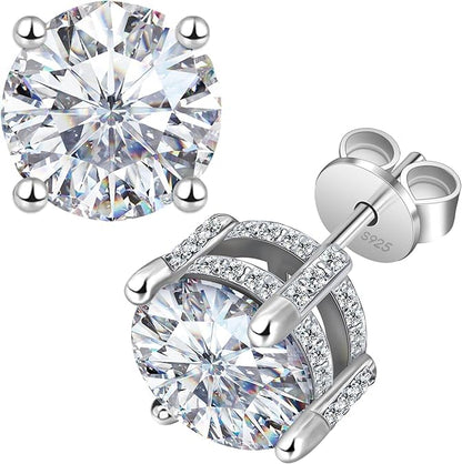 Moissanite Earrings Studs 1ct-3ct for Women/Men, 925 Sterling Silver with 18K White Gold Plated Hypoallergenic Flat Screw Back Birthday Gifts for Women Girlfriend Wife Engagement Jewelry - color: Round#3Ct-(1.5ct*2)