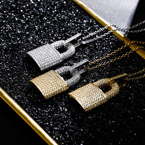 TOPGRILLZ 14K Gold Plated Iced out Lock Pendant Necklace for Women and Men Punk Rock Aesthetic Chains Padlock Necklace - color: Gold