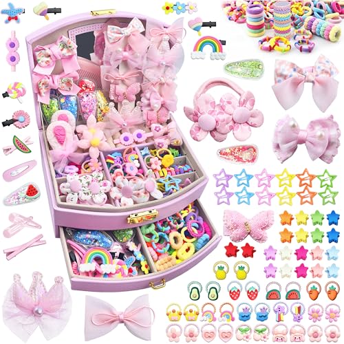 252Pcs Girls Hair Accessory Back to School Gift Pink Jewelry Storage Box