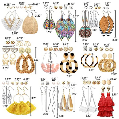 47 Pairs Trendy Boho Teardrop Geometric Acrylic Rattan Statement Dangle Drop Earrings for Christmas - style: A-47 Pairs Rattan Tassel Earrings