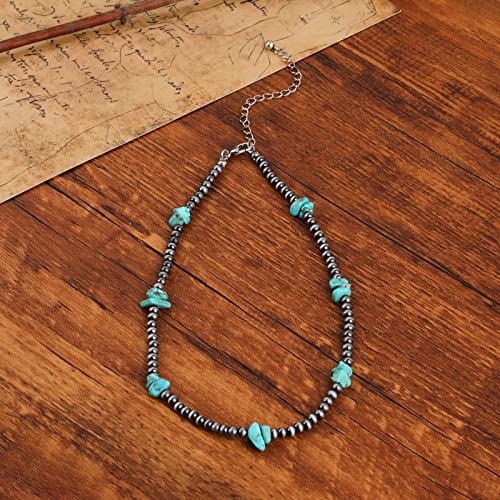 Navajo Pearl Necklace Western Jewelry for Women Cowgirl | Layered Western Necklaces Country Concert Choker Jewelry Gift - color: turquoise crushed stone