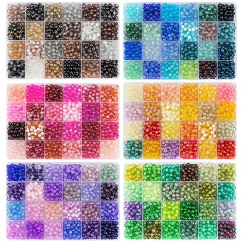 XSEINO About 7200pcs 144 Colors 6mm Crackle Glass Beads Bracelet Making Kit,6Box Different Style Crack Series Colorful Crystal Beads for Bracelet Jewelry Making,DIY Crafts,Friendship Bracelets - color: All 6 Series
