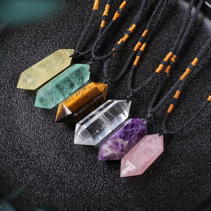 Runyangshi Dream Amethyst Healing Crystal Pendants, Double Pointed Natural Crystal Quartz Necklace 6 Faceted Chakra Crystal Wand Stone - color: Dream Amethyst