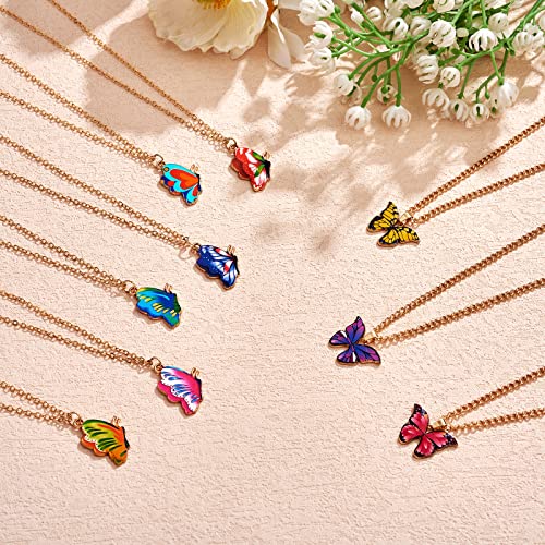 Ornaland 6pcs Butterfly Pendant Necklace Adjustable Alloy Enamel Neck Chain Charms Jewelry Fashion Dangle Necklace Gifts for Women Lovers Christmas Birthday - color: A2