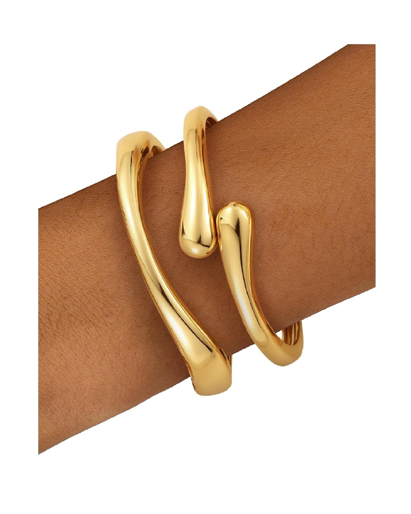 Chunky Gold Bangle Bracelets for Women, Gold Twist Cuff Bracelet | Trendy Stackable Bangles Set Fashion Jewelry Gifts - color: 2PCS Gold