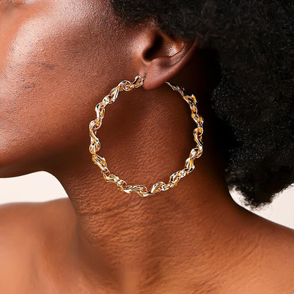 Twisted Rope Hoop Earrings for Women Chunky Big Large Hoop Earrings Minimalist Round Circle Huggie Hoops Earrings Gift - color: gold-tone