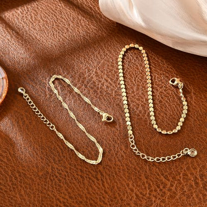 Warshion Ankle Bracelets for Women - 14K Gold Plated Waterproof Gold Anklet Delicate Chain Women's Anklets Summer Beach Pearl Jewelry Layering Gift Non Tarnish - color: ANKLETS-D-GD