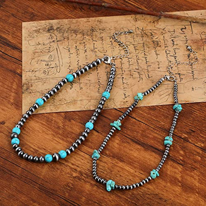 Navajo Pearl Necklace Western Jewelry for Women Cowgirl | Layered Western Necklaces Country Concert Choker Jewelry Gift - color: turquoise crushed stone