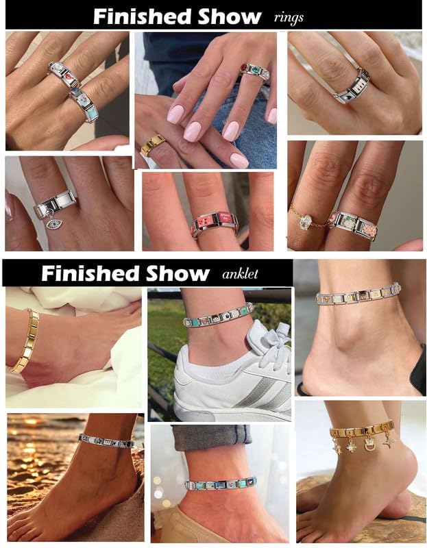 Loozykit Italian Charm Bracelet Silver 9mm Stainless Steel Bulk Charms | Women's Italian Style Charms, DIY removable Bracelets Set with Opening Tool and 10 Modules, Handmade Jewelry Gift for Girls - color: Eclectic Whimsy