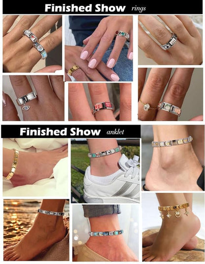 Loozykit Italian Charm Bracelet Silver 9mm Stainless Steel Bulk Charms | Women's Italian Style Charms, DIY removable Bracelets Set with Opening Tool and 10 Modules, Handmade Jewelry Gift for Girls - color: Roadside Wildblooms