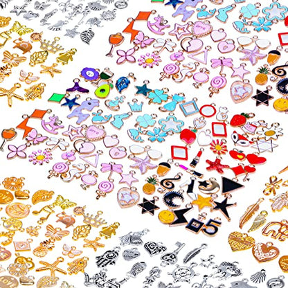 Mckanti 150PCS Bracelet Charms, Silver Bracelet Gold Plated Enamel Charms Pendants for Necklace Bracelet Jewelry Making and Crafting - style: Assorted Charms