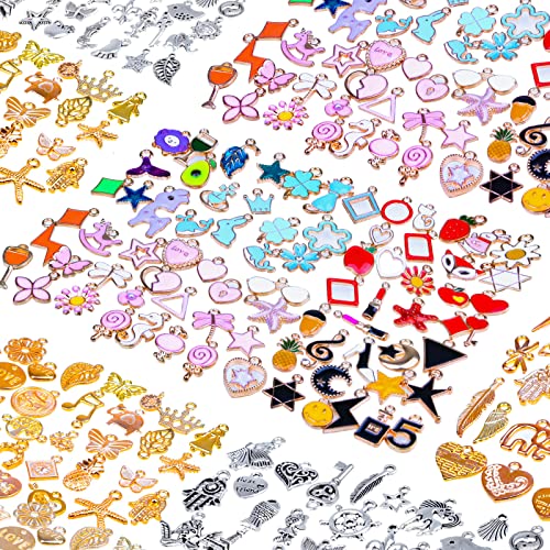Mckanti 150PCS Bracelet Charms, Silver Bracelet Gold Plated Enamel Charms Pendants for Necklace Bracelet Jewelry Making and Crafting - style: Assorted Charms