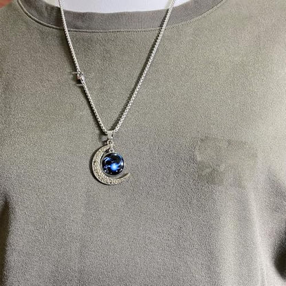 Stainless Steel Mens Necklace 12 Zodiac Moon Galaxy Pendant Necklace,22.8 Inch Stainless Steel Chain, 1.13 Inch Aries/Pisces Celestial Crescent Moon Star Sign Charm Jewelry - style: Capricorn（12.22-1.19）