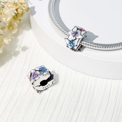 925 Sterling Silver Openable Clip Spacer Bead Fits Pandora Bracelet | Hypoallergenic Clip Stopper Charm, Star Clover Butterfly Floral Mom Heart Paved Zircon Gift for DIY Charm Bracelet Jewelry - color: Gradient Butterfly