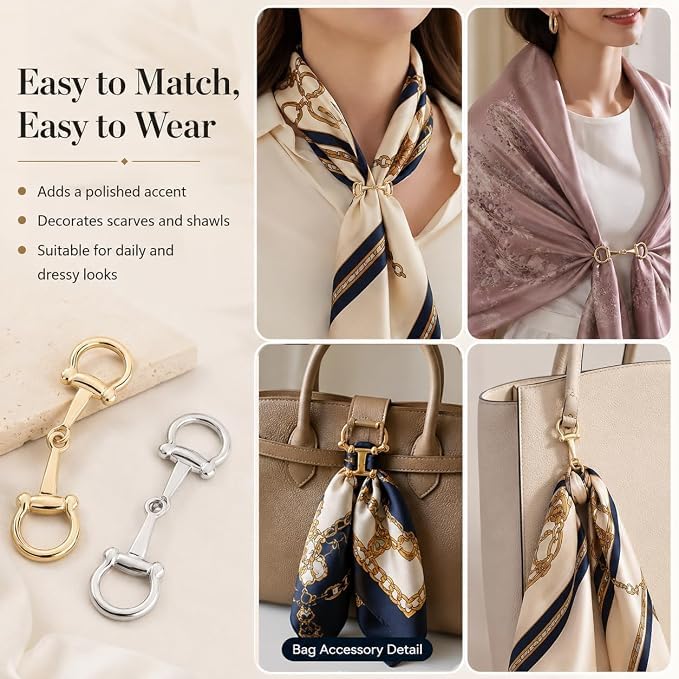2Pcs Simple and Elegant Horsebit Silk Scarf Buckle Ring Scarf Rings for Women