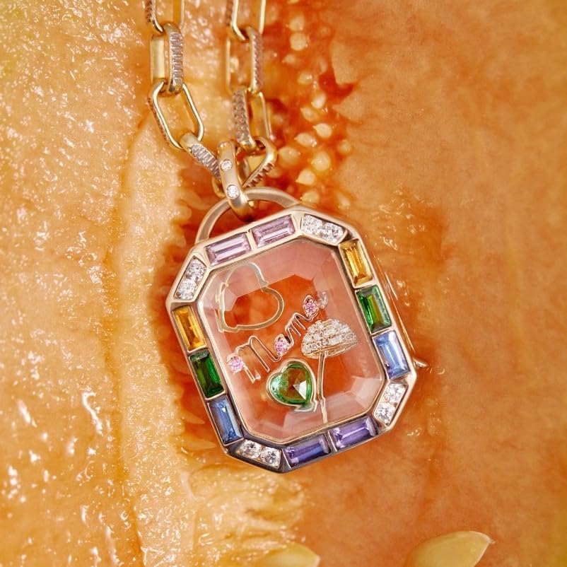 Women Locket Necklace Titanium steel Round 18K Gold Photo Lockets that Hold Picture Living Floating Memory Glass Locket Necklace for Family, Friends, Lovers - color: Gold rectangle
