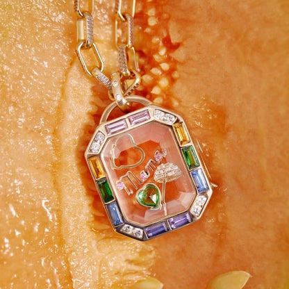 Women Locket Necklace Titanium steel Round 18K Gold Photo Lockets that Hold Picture Living Floating Memory Glass Locket Necklace for Family, Friends, Lovers - color: Gold rectangle