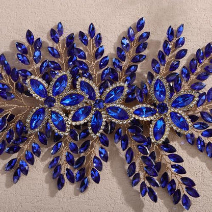 Teyglen Large Full Rhinestone Headband Flower Crystal Bride Wedding Headband Hair Vine Bridal Rhinestone Headpiece Wedding Hair Accessories for Women Party Prom (Blue) - color: Blue