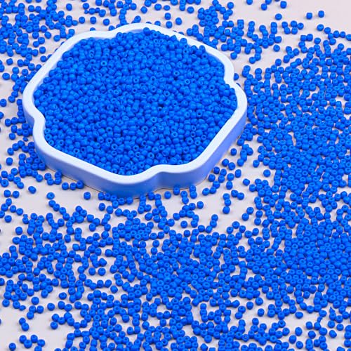 2mm Glass Seed Beads Bulk, Blue 12/0 Tiny Round Seed Bead, Small Mini Pony Craft Beads for Bracelet Necklace Wrist Jewelry Making Beading Weaving DIY Crafts Supplies - color: Blue