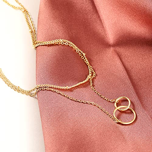 CHESKY 14K Gold Plated Silver Dainty Satellite Choker Necklace for Women | Layered Beaded Chain Necklace, Thin Choker Jewelry, Dainty Gold necklace, Minimalist Trendy Jewelry, Daily Gift for Women - style: Satellite circles-gold