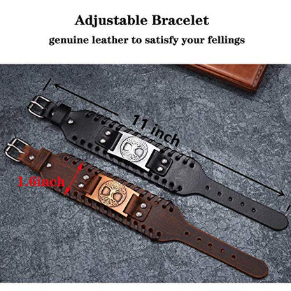 GelConnie Viking Bracelet Punk Leather Cuff Bracelet Gothic Leather Wristband Bracelet with Nordic Amulet Scandinavian Talisman Celtic Pagan Jewelry - color: Brown Tree