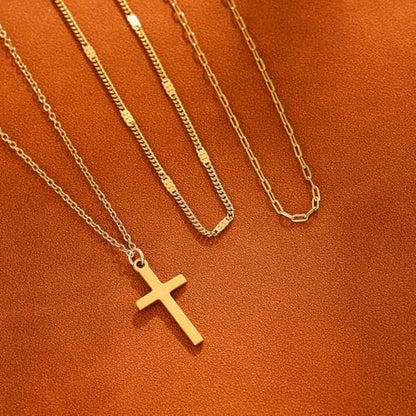 Cross Necklace for Women Dainty Layered Stainless Steel Silver Chain Necklace Stack Trendy Charm Pendant Necklaces Jewelry Set - color: Gold