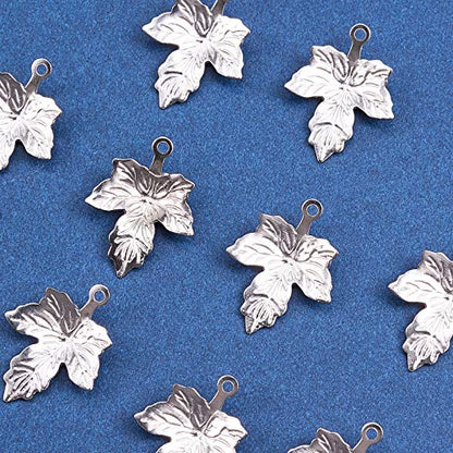 LiQunSweet 100 Pcs 316 Stainless Steel Maple Leaf Charms Small Metal Pendants with Loop for Jewellery Necklace Bracelet Earrings Making DIY Craftings - 15.5x11mm - color: Maple Charms_15.5mm