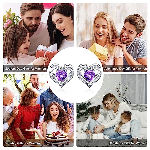 Iefil Birthstone Earrings for Women - 925 Sterling Silver Heart Stud Earrings Birthday Gifts for Women - color: 12-Dec-Created Tanzanite