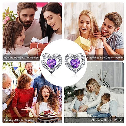 Iefil Birthstone Earrings for Women - 925 Sterling Silver Heart Stud Earrings Birthday Gifts for Women - color: 12-Dec-Created Tanzanite