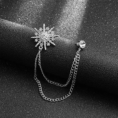 Collar Chain Pin for Men and Women - Hanging Tassel Brooch Lapel Pin for Business Suits - Bar Pin With Long Chain - Gifts - color: E: silver