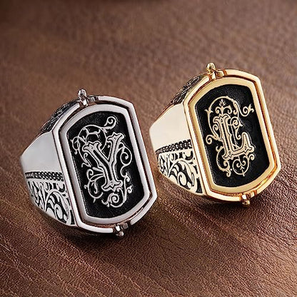 NICEDREAM Double Initial Flip Ring - Custom Monogram Signet Ring for Him - Father's Day Gift - color: Silver
