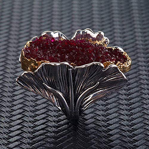 Retro Cocktail Statement Ring Antique Gold and Silver Tone Resin Stone Crystal Stacking Rings Cluster Statement Ring for Men Women - color: Red crystal ring, size: 9