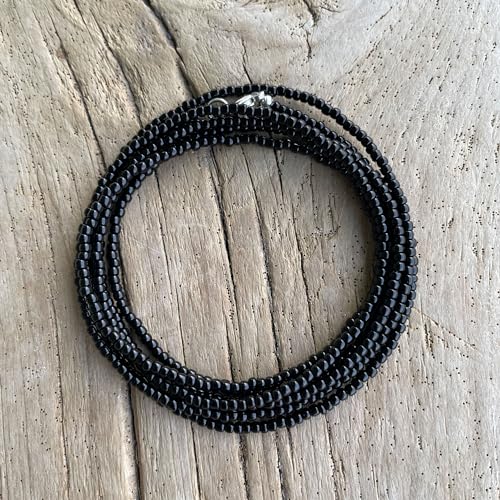 Kathy Bankston Handmade Black Seed Bead Wrap Bracelet with Sterling Silver or Yellow Gold Filled Clasp