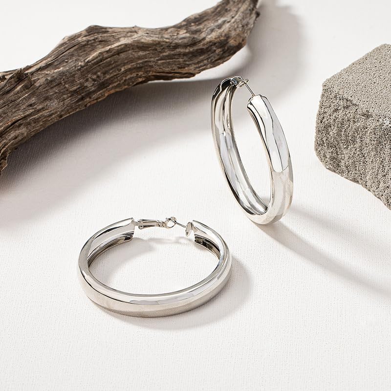60mm - Classic Chunky Hoop Earrings, Large Statement Hoops, Gold and Silver Options, Lightweight Fashion Jewelry for Women