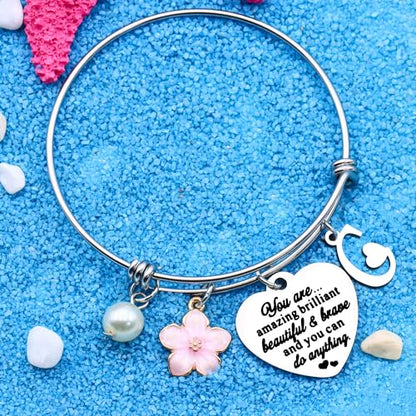 Aeora Inspirtional Bracelet Gift,Funny 26 Letter Initial A-Z Silver Heart Dangle Bangle For Women Lady Daughter Mom Sisters Friends Colleague Birthday Christmas Reminder Jewelry - color: C