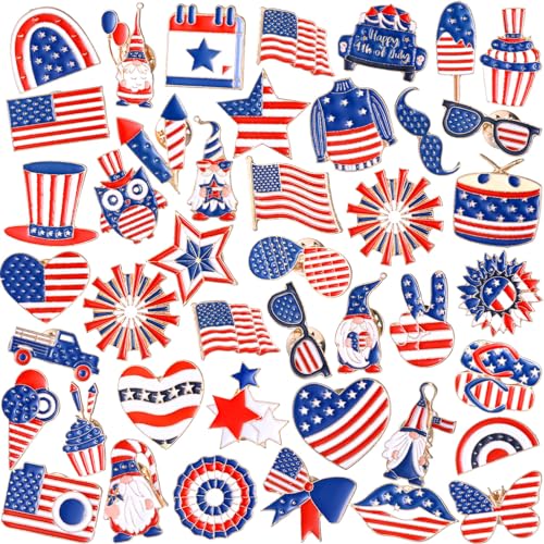 Giegxin 40 Pcs American Flag Pins Bulk Patriotic Lapel Pins Gift American Flag USA Brooch for Backpacks Red White and Blue Brooch Military Gift for Clothes Bags Accessories - style: American Flag