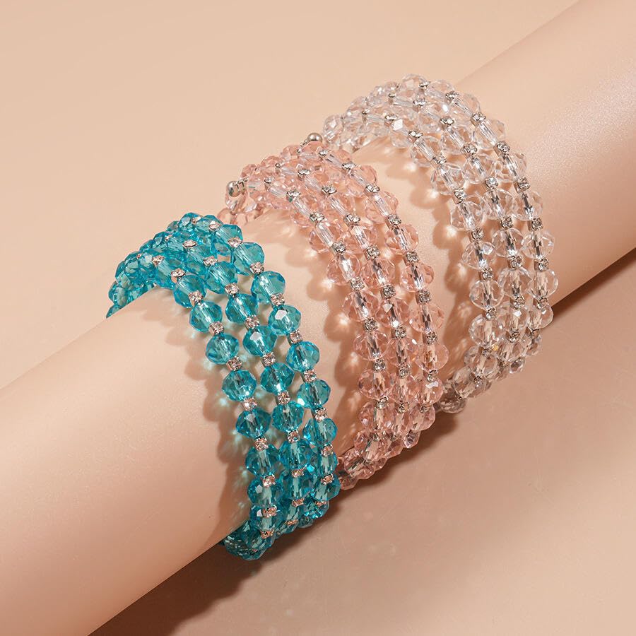 Caiyao Bohemia Multilayer Glass Beaded Charm Bracelets Handmade Resin Beads Stackable Wrap Bracelet Layered Open Cuff Bnagles for Women Holiday Vacation Boho Jewelry Gifts - color: Blue