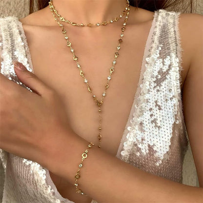 KURTCB Rhinestone Necklace for Women Boho Long Y Lariat Gold Necklace Stack Colorful Summer Beach Jewelry - color: Gold