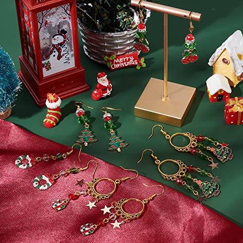 SUNNYCLUE 1 Box 8 Pairs Christmas Enamel Charms Christmas Tree Charms Earring Making Kit Jingle Bell Pendants for Jewelry Making Czech Faceted Glass Beads Chandelier Links for Earrings Adult - color: 5-diy-8 Pairs Christmas Enamel Earrings